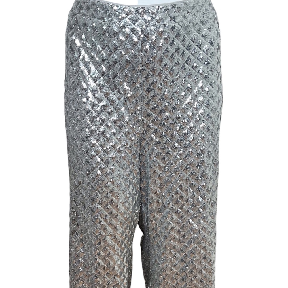 Eloquii Size 26 Renaissance Ready GLAM Silver Sequin Wide Leg Party Pants Plus - Picture 4 of 13